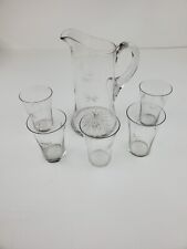Vintage Clear Star Burst Pitcher and 5 Glasses picture