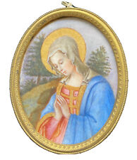 Small Antique Watercolor Painting of Madonna in Oval Frame picture