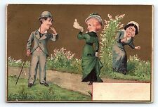 c1880 PRETTY LADY WAVING VICTORIAN MAN JEALOUS WIFE VICTORIAN TRADE CARD Z4114 picture