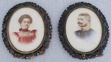 2 Antique Austro Hungarian Pierced Brass Glass Stones Inlay Photo Picture Frames picture