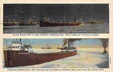 Sault Ste Marie Michigan 1948 Postcard Ice Bound Fleet Lake Steamers picture
