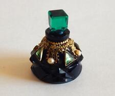 Vintage / Antique Czech 1 ¾ “ Jeweled Perfume Black Base w Green Stopper Signed picture