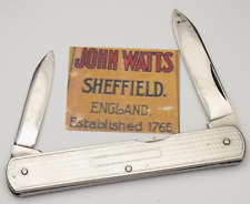 Vintage JOHN WATTS SHEFFIELD STAINLESS Penknife Engraved Metal Handles picture