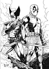 Deadpool & Wolverine  (12x17) Original Comic Art pinup by Natanael Maia  sketch picture