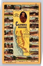 CA-California, Greetings, Map of Missions of California, Vintage c1951 Postcard picture
