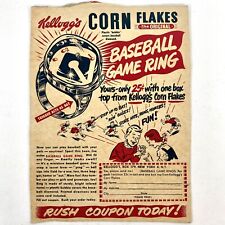 Kellogg's Corn Flakes Vintage 1949 Cereal Box Baseball Game Ring Premium Offer picture