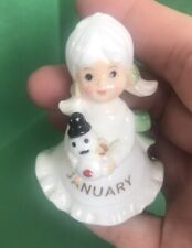 Rare Vintage Girl Of The Month January Bone China Japan Holding Snowman picture