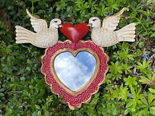 Love Doves over Heart Mirror, Red, Mexican Tin Mirror, Mexican Nicho picture