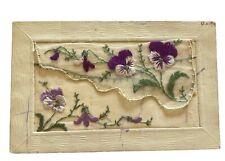 France c1919 Hand Embroidered Silk Postcard With Card Pocket Purple Violets picture