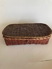 Great Antique Native American Cutlery Basket Splint & Sweetgrass, Red Wash picture