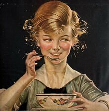Kelloggs Toasted Corn Flakes 1915 Advertisement Girl Eats Cereal Lithograph HM1H picture