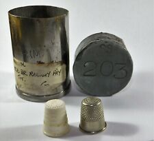 RAILWAY PAY Cash TIN 1900's BRITISH RAIL m No 203 & Solid Nickel Silver Thimble. picture