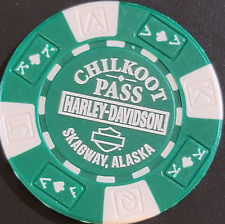 CHILKOOT PASS HD ~ SKAGWAY, ALASKA ~ Green AKQJ ~ Harley Davidson Poker Chip picture