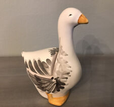 RARE Vitg Mexican Art Pottery White Duck Gray Flower Figurine Trinket Box Signed picture
