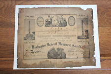 RARE Washington National Monument Society Membership Certificate C. 1850 picture