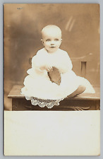 Original RPPC, Baby Girl With Beautiful Eyes In White Dress, Vintage Postcard picture