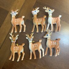 Vintage Rudolph Red Nose Reindeer lot Of 6  Figure Bell And Chain Swivel Head 4” picture