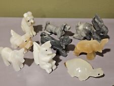 MAKE OFFER - 9 VINTAGE Hand Carved Stone Marble Onyx Animals LOT elephant rabbit picture
