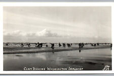RPPC Clam Digging on Washington Pacific Coast Ocean Beach Real Photo WA Postcard picture