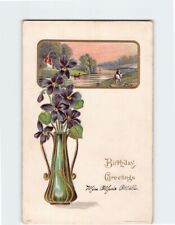 Postcard Birthday Greetings with Flowers Vase Embossed Art Print picture