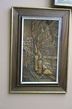 Vintage Signed Judaica Israel Embossed Copper Relief Picture picture