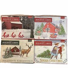 Christmas Cards Boxed Lot 80 Cards 40 Different Designs Country Sleigh Deer Cows picture