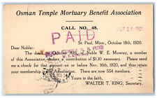 1920 Osman Temple Mortuary Benefit Association St. Paul Minnesota MN Postal Card picture