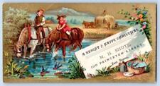 1880-90's VICTORIAN CHRISTMAS TRADE CARD M H SHUTE PRINCETON ST BOSTON MA HORSES picture