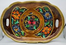 Vintage Old Hand Painted Mexican Folk Art Wood Floral Batea Bowl Tole Tray 19” picture