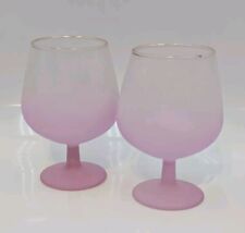 2 Vintage 1970's Blendo Snifter Glasses   Frosted Pink  Gold Trim Set Of Two  picture