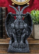 Gothic Sabbatic Goat Winged Baphomet Gargoyle Crouching On Pedestal Figurine picture