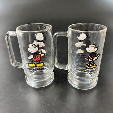 Set of 2 Vtg Mickey & Minnie Mouse Clear Mugs Glasses His & Hers Root Beer Stein picture