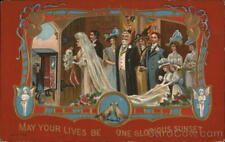 Wedding 1909 May your lives be One Glorious Sunset Antique Postcard 1c stamp picture