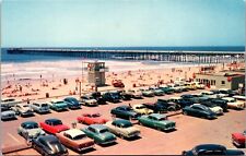 Postcard 40s 50s 60s Automobiles People Pier & Beach in Oceanside, California picture