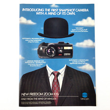 Minolta Camera 90s VTG PRINT AD Freedom Zoom 105i Snapshot Magritte Bowler Hat picture