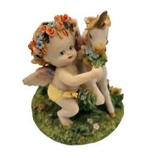 Vintage 1990s Hand Painted Resin Unicorn Figurine w/ Cute Cherub Bay Whimsical picture