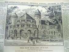 1888 newspaper w engraving YALE UNIVERSITY Quadrangle new building NEW HAVEN CT picture