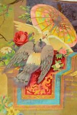 1870's Large Bird Couple Asian Parasol Lovely Victorian Card 7