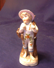 Antique 19ThC German Figural Porcelain Match Safe Boy with days catch. picture