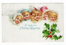 Early 1909 E.Nister Christmas Postcard #721 - 4 Children Faces With Hoods picture