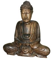 Vtg.Hand Crafted Balinese Suar Wood Buddha Meditation Statue Serenity Buddha 10