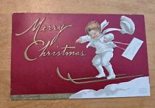 Artist Signed Clapsaddle Boy On Skis Christmas Postcard picture