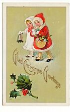Christmas Vintage Postcard Henderson Litho Girls Fur Trimmed Coats Bell C 98 picture