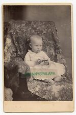 Cabinet Photo - Cute Barefoot Baby in Long Gown - Holding A Bell  picture