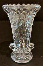 Vtg Hofbauer Byrdes Clear Crystal Pedestal Budvase w/ Sawtooth Rim  4