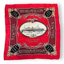Vintage Holland American S.S. Nieuw Amsterdam Cruise Ship Scarf 100% Scarf Red picture