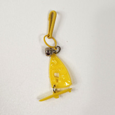 Vintage 1980s Plastic Bell Charm Surf Board With Sail For 80s Necklace picture
