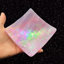 Vintage Art Glass Iridescent Pink Square Trinket Dish 1.5”T 4.5”W picture