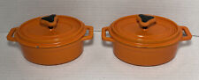Two Rachael Ray Orange Enamel Cast Iron Mini Tiny Oval Casseroles Dishes Bundle picture