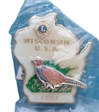  Wisconsin Pheasant 3D pin on State Outline  Lions Club NOS 1987 vtg picture